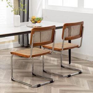 SHINEBOOM Rattan Dining Chairs Set of 2 Mid Century Modern Dining Room Chairs,Brown Rattan seat