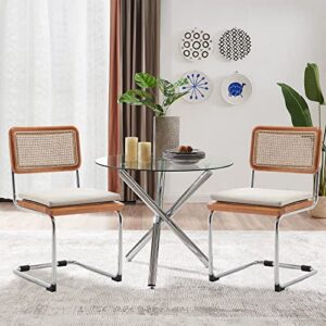 SHINEBOOM Rattan Dining Chairs Set of 2 Mid Century Modern Dining Room Chairs,Brown Rattan seat