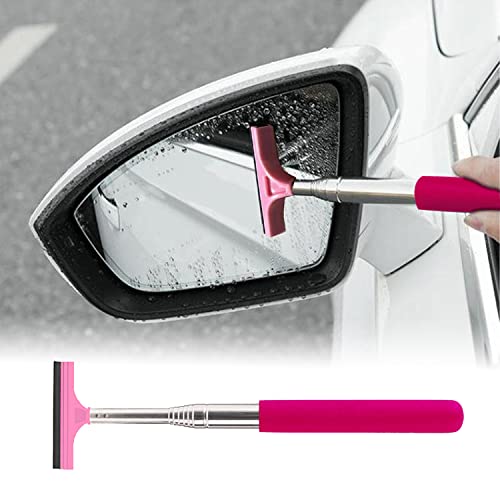 Dewkou 1 PC Car Rearview Mirror Wiper, Retractable Wing Mirror Squeegee Cleaner 38.6In Long Handle Car Cleaning Tool Mirror Glass Mist Cleaner (Red)
