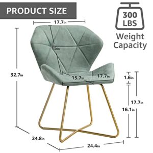 NIOIIKIT Upholstered Dining Chairs, Tufted Dining Chairs with Golden Metal X-Shaped Base, Small Accent Chairs, Living Room Chair for Small Spaces, Corners, Living Room, Dining Room (Sage)