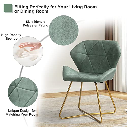 NIOIIKIT Upholstered Dining Chairs, Tufted Dining Chairs with Golden Metal X-Shaped Base, Small Accent Chairs, Living Room Chair for Small Spaces, Corners, Living Room, Dining Room (Sage)