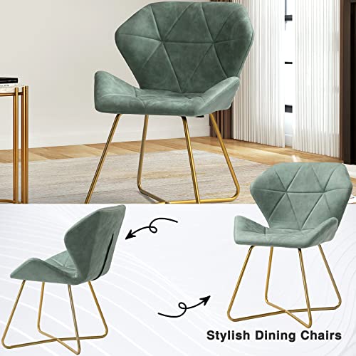 NIOIIKIT Upholstered Dining Chairs, Tufted Dining Chairs with Golden Metal X-Shaped Base, Small Accent Chairs, Living Room Chair for Small Spaces, Corners, Living Room, Dining Room (Sage)