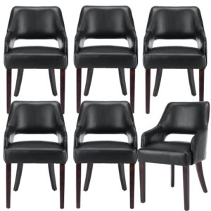 chairus modern dining chairs set of 6 pu leather living room chairs with open back and wood legs comfy upholstered side chair for kitchen/restaurant/bedroom, black