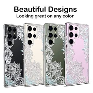 Coolwee Clear Glitter for Galaxy S23 Ultra - 6.8 inch, Thin Flower Slim Cute Crystal Lace Bling Women Girl Floral Hard Back Soft TPU Bumper Protective Cover for Samsung S23 Ultra Mandala Henna