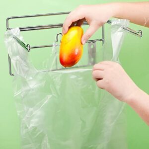 2 Pcs Hanging Plastic Bag Holder Garbage Trash Bag Holder Stainless Steel Grocery Bag Holder T Shirt Bag Holder Rack T Shirt Bag Rack Wall for Cabinet Kitchen Door Restaurant Business Checkout Counter