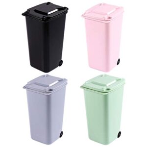 TOYANDONA 4PCS Mini Plastic Trash Can, Storage Bin Desktop Organizer, Wastebasket Trash Can with Lid, Tiny Desktop Waste Garbage Bin for Home Office Kitchen