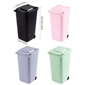 TOYANDONA 4PCS Mini Plastic Trash Can, Storage Bin Desktop Organizer, Wastebasket Trash Can with Lid, Tiny Desktop Waste Garbage Bin for Home Office Kitchen