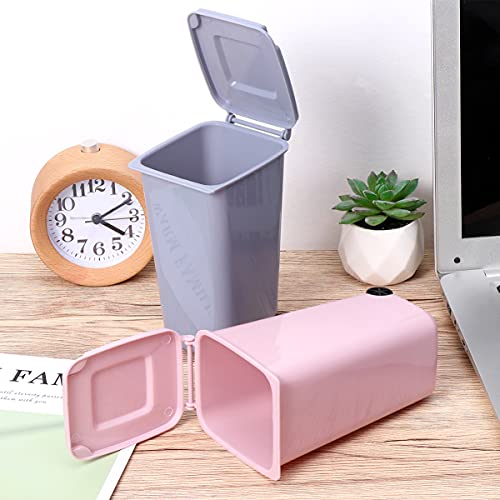 TOYANDONA 4PCS Mini Plastic Trash Can, Storage Bin Desktop Organizer, Wastebasket Trash Can with Lid, Tiny Desktop Waste Garbage Bin for Home Office Kitchen