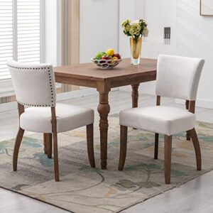quinjay cream farmhouse dining chairs set of 2, linen upholstered dining room chairs with wing back, vintage french country dining chairs with wood frame for dining room kitchen living room