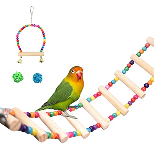 4 Pcs Bird Ladder - 12 Steps 28.3" Bird Cage Ladder & Bird Wings & 2pcs Chewing Balls Colorful Bird Toys for Cockatiels Parrot Parakeet Bird Conure Ladders