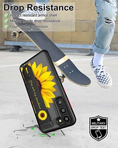 Cisland Samsung Galaxy A14 Case Sunflower Flower Floral Cute with Strap Stand Finger Kickstand, Cute Case for Women Girly Designer for Girls Aesthetic Silicone Compatible with Samsung Galaxy A14 5g