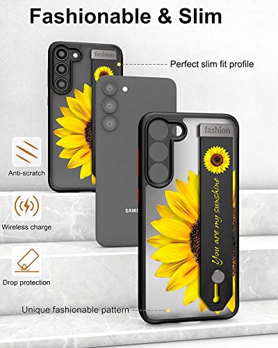 Cisland Samsung Galaxy A14 Case Sunflower Flower Floral Cute with Strap Stand Finger Kickstand, Cute Case for Women Girly Designer for Girls Aesthetic Silicone Compatible with Samsung Galaxy A14 5g