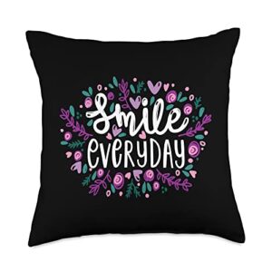 smile everyday cute and motivating smiling is beauty design throw pillow, 18x18, multicolor