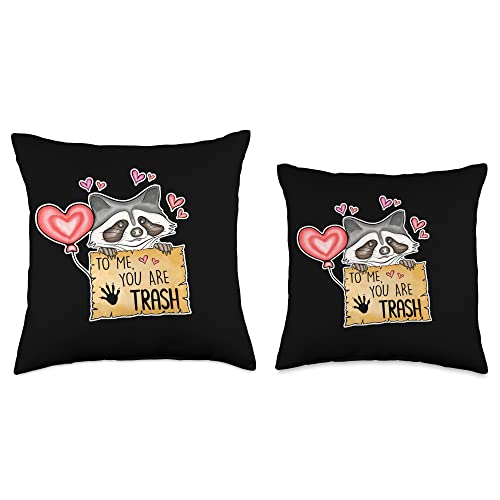 Irreverent Tees To Me You Are Trash Valentine's Day, Funny Raccoon Throw Pillow, 18x18, Multicolor