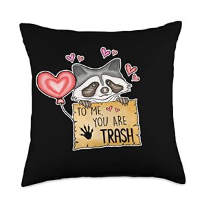 irreverent tees to me you are trash valentine's day, funny raccoon throw pillow, 18x18, multicolor