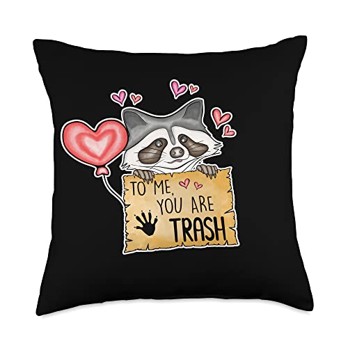 Irreverent Tees To Me You Are Trash Valentine's Day, Funny Raccoon Throw Pillow, 18x18, Multicolor