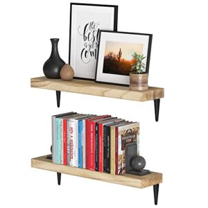 wallniture arras 24" floating shelves for wall, living room wall bookshelf, kitchen shelves for storage, bathroom wall shelves, office & bedroom storage shelf set of 2, burnt, wood