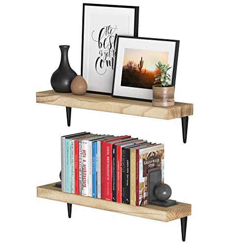 Wallniture Arras 24" Floating Shelves for Wall, Living Room Wall Bookshelf, Kitchen Shelves for Storage, Bathroom Wall Shelves, Office & Bedroom Storage Shelf Set of 2, Burnt, Wood