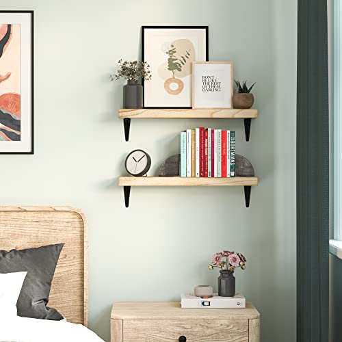 Wallniture Arras 24" Floating Shelves for Wall, Living Room Wall Bookshelf, Kitchen Shelves for Storage, Bathroom Wall Shelves, Office & Bedroom Storage Shelf Set of 2, Burnt, Wood