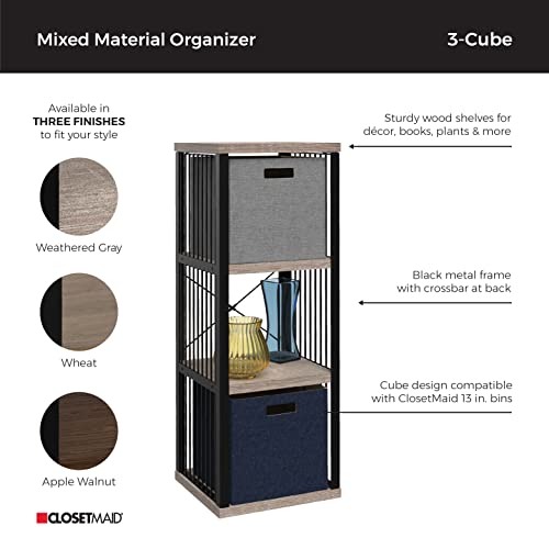 ClosetMaid 3-Cube Storage Organizer Bookshelf, Storage Shelf, Metal Frame, Wood Shelves, Easy Assembly, Black/Apple Walnut