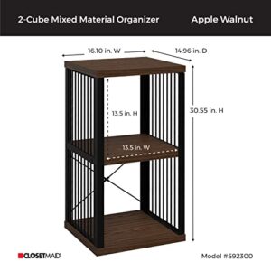 ClosetMaid 2-Cube Storage Organizer Bookshelf, Storage Shelf, Metal Frame, Wood Shelves, Easy Assembly, Black/Apple Walnut