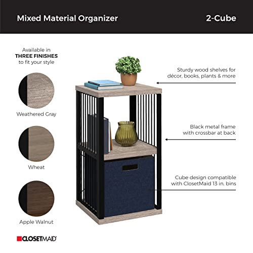 ClosetMaid 2-Cube Storage Organizer Bookshelf, Storage Shelf, Metal Frame, Wood Shelves, Easy Assembly, Black/Apple Walnut