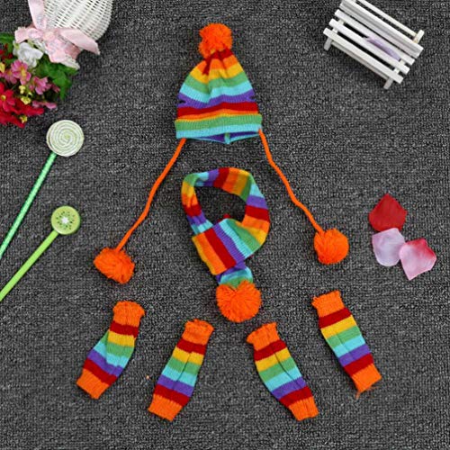 POPETPOP Dog Costume Towel Set 6Pcs s Hat Scarf Leg Warmers Set - Winter Warm Small Dogs Striped Knitted Clothes for Puppy Dogs Cats Towel Sets Dog Christmas Scarf