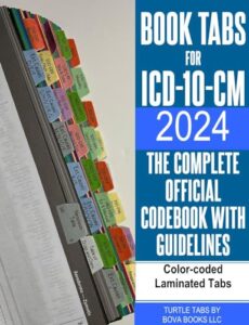 book tabs for icd-10-cm 2024 the complete official codebook with guidelines (ama/optum physicians version). laminated, color-coded, and repositionable with alignment card for easy application.