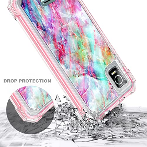 NZND Compatible with AT&T Calypso 3 (U328AA) Case with [Built-in Screen Protector], Full-Body Shockproof Protective Rugged Bumper Cover, Impact Resist Durable Phone Case (Marble Design Fantasy)