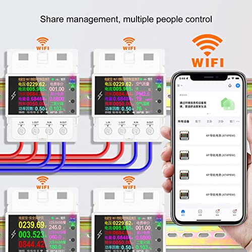 Smart Power Monitor, Multifunctional APP Control Sharing Management AC85‑265V WiFi Electric Meter with 2.4in TFT Display for Shopping Mall