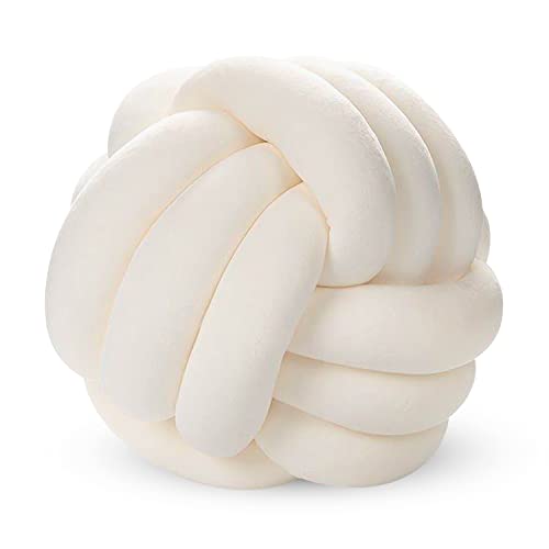 Soft Knot Ball Round Pillows, Comfortable Throw Pillow Cushion Home Decoration Plush Pillow, Handmade Throw Pillow Round Plush Pillow | 8 inches,Ivory