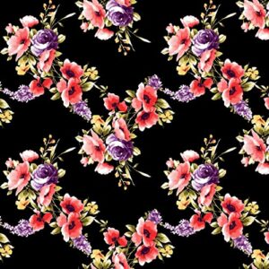 texco inc techno poly spandex large flowers/watercolor prints heavy weight stretch fabric, black grape 3 yards
