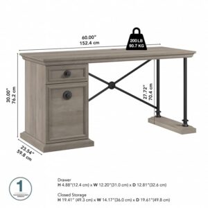 Bush Furniture Coliseum Designer Desk with Storage, Home Office Computer, 60W, Driftwood Gray