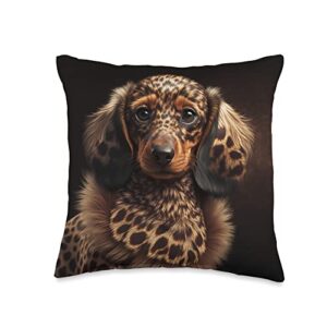 dachshund dog gift ideas ltd dachshund wiener dog in leopard print throw pillow, 16x16, multicolor