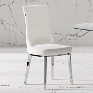 zuri furniture modern norma dining chair - white with polished stainless steel base