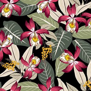 texco inc printed crepe techno scuba knit large flowers pattern/poly spandex stretch fabric diy project, black red 1 yard