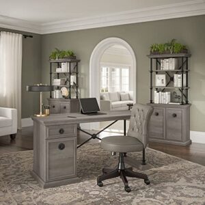 bush furniture coliseum designer desk set with office chair, 60w, driftwood gray