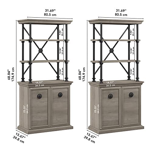 Bush Furniture Coliseum Designer Bookcase with Doors (Set of Two) in Driftwood Gray