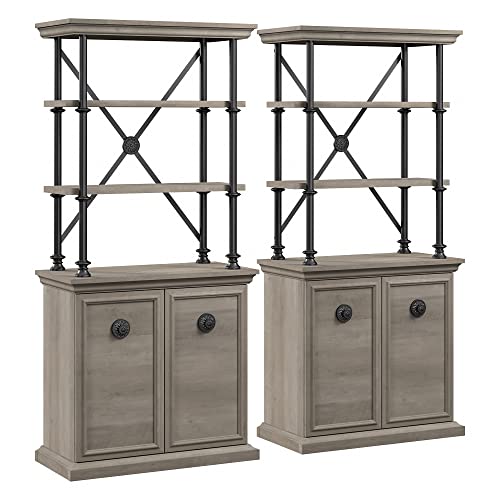 Bush Furniture Coliseum Designer Bookcase with Doors (Set of Two) in Driftwood Gray