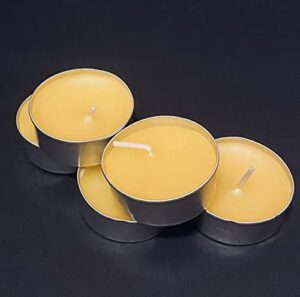 100% pure yellow beeswax tea light candles, organic, pure and natural, hand poured and hand crafted, gift set ready (metal, 6ct)