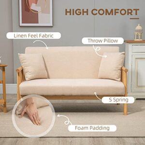 HOMCOM 48" 2-Seater Couch for Small Spaces, Modern Loveseat Sofa for Bedroom, Living Room Furniture, & More, Upholstered Small Couch, Beige