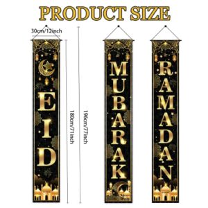 2 In 1 Ramadan and Eid Door Banner, Ramadan and Eid Decorations for Home, Ramadan Banner Decorations, Eid Mubarak Door Sign, Ramadan Door Decoration, Eid Mubarak Door Banner for Indoor Outdoor tineit