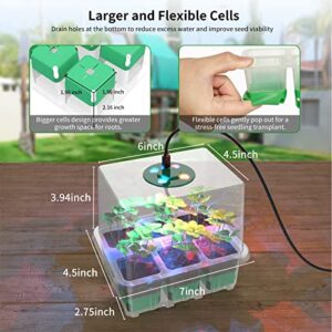 Seed Starter Tray with Grow Light, 30 Large Flexible Pop-Out Cells, 5 Pack Seedling Starter Trays with Air Vent Humidity Dome, Seed Starting Kit for Greenhouse Seeding Planting Growing[Clear Base]