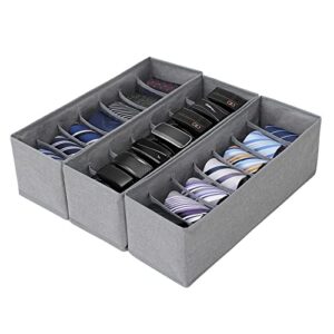 qozary belt organizer, 3 pack fabric drawer organizer,7 grids tie organizer for closet and drawer, foldable belt tie holder