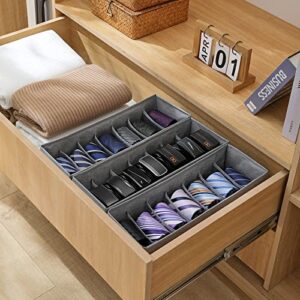 Qozary Belt Organizer, 3 Pack Fabric Drawer Organizer,7 Grids Tie Organizer for Closet and Drawer, Foldable Belt Tie Holder