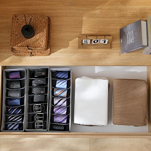 Qozary Belt Organizer, 3 Pack Fabric Drawer Organizer,7 Grids Tie Organizer for Closet and Drawer, Foldable Belt Tie Holder