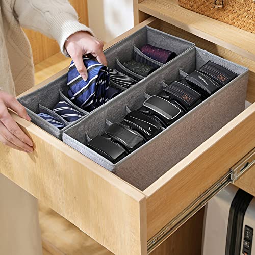 Qozary Belt Organizer, 3 Pack Fabric Drawer Organizer,7 Grids Tie Organizer for Closet and Drawer, Foldable Belt Tie Holder