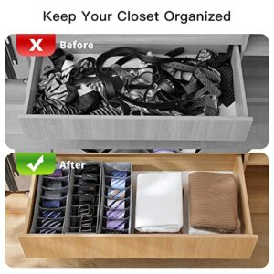 Qozary Belt Organizer, 3 Pack Fabric Drawer Organizer,7 Grids Tie Organizer for Closet and Drawer, Foldable Belt Tie Holder