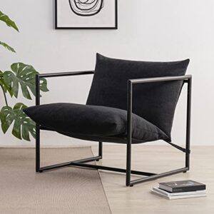 zinus aidan sling accent chair / metal framed armchair with shredded foam cushioning, black