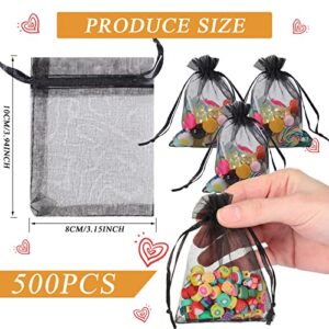 Woanger 500 Pcs Small Sheer Organza Bags with Drawstring Bulk Mesh Pouches Empty Sachet Bags for Jewelry Gift, Bridal Events Christmas Wedding Party Favors (Black, 3 x 4 Inch)
